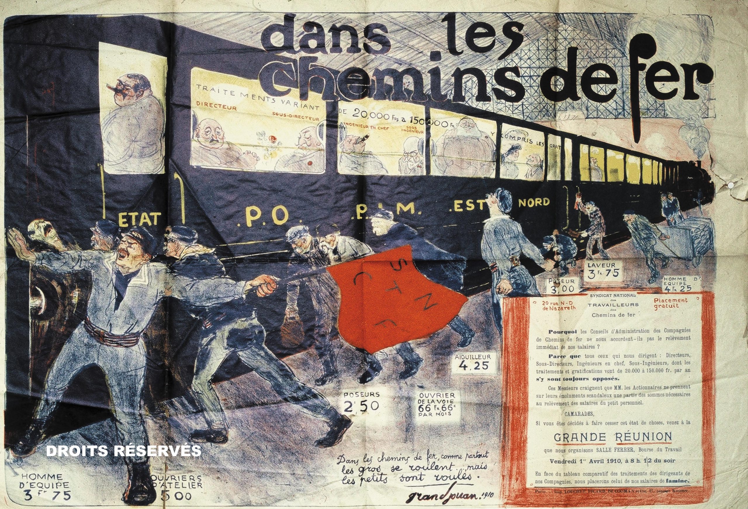 affiche politique lors de la grève des cheminots en 1910